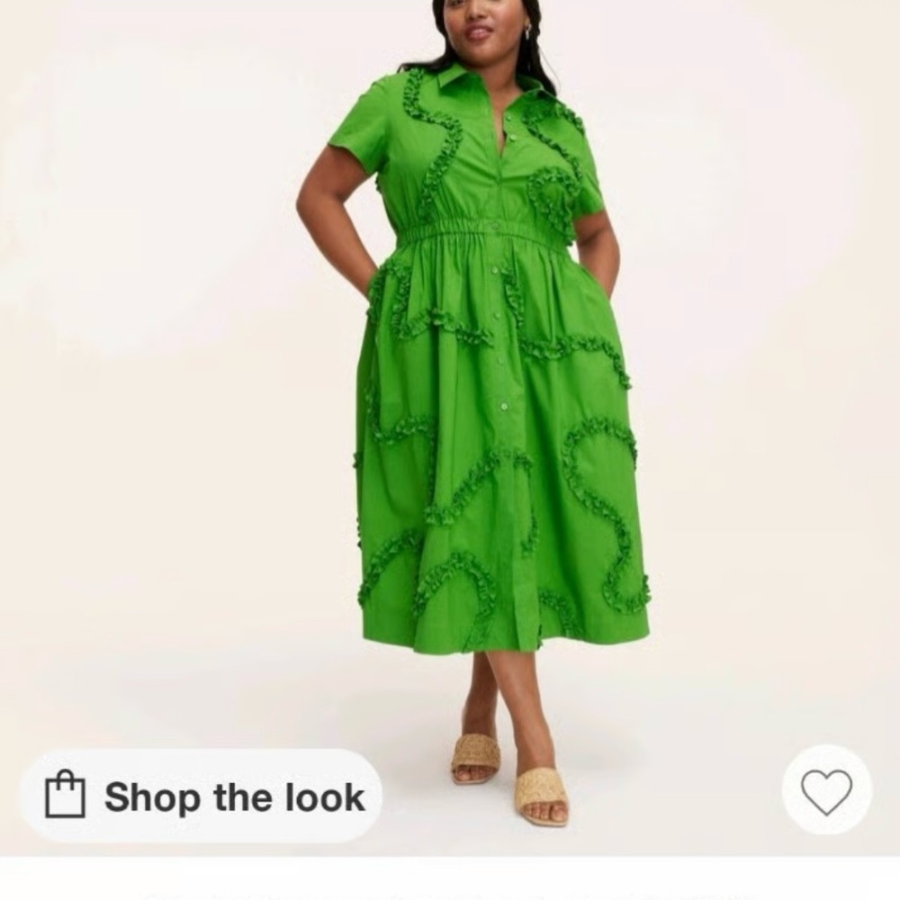Kate Spade New York Target X Green Ruffled Polo Collar Midi Dress Sz Large